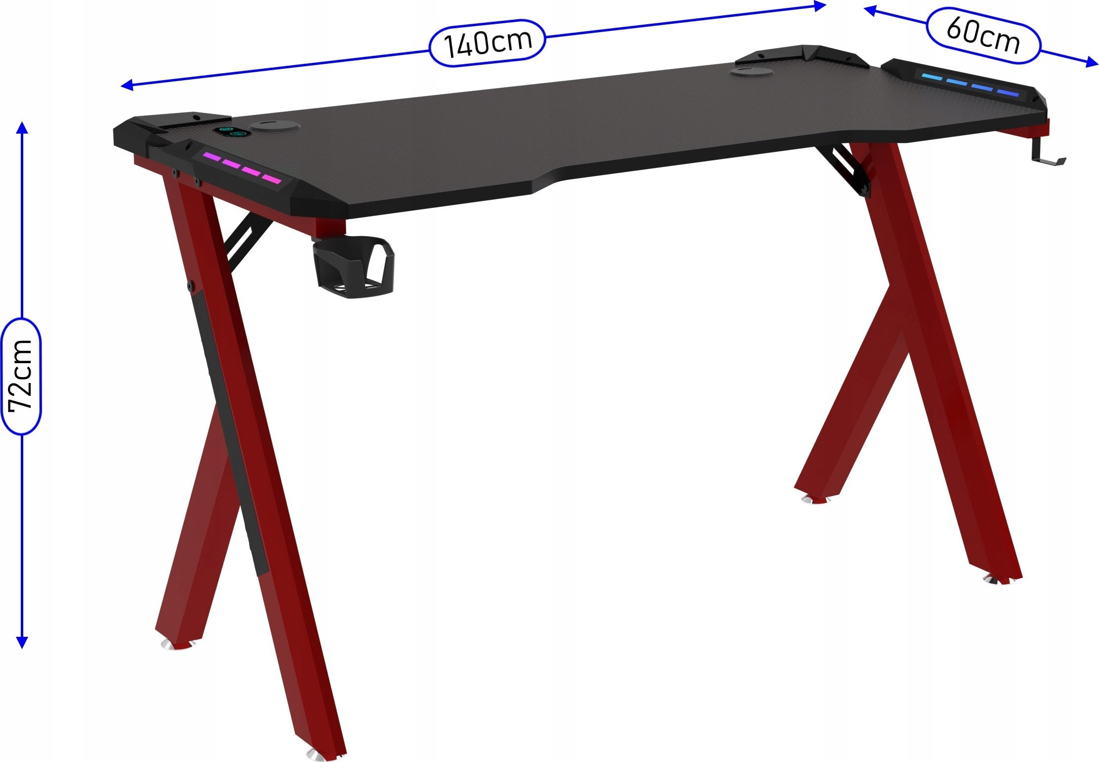 Tavolinë gaming Cortek RGB 140cm, 140x60cm, me ndriçim RGB, e zezë e kuqe 3