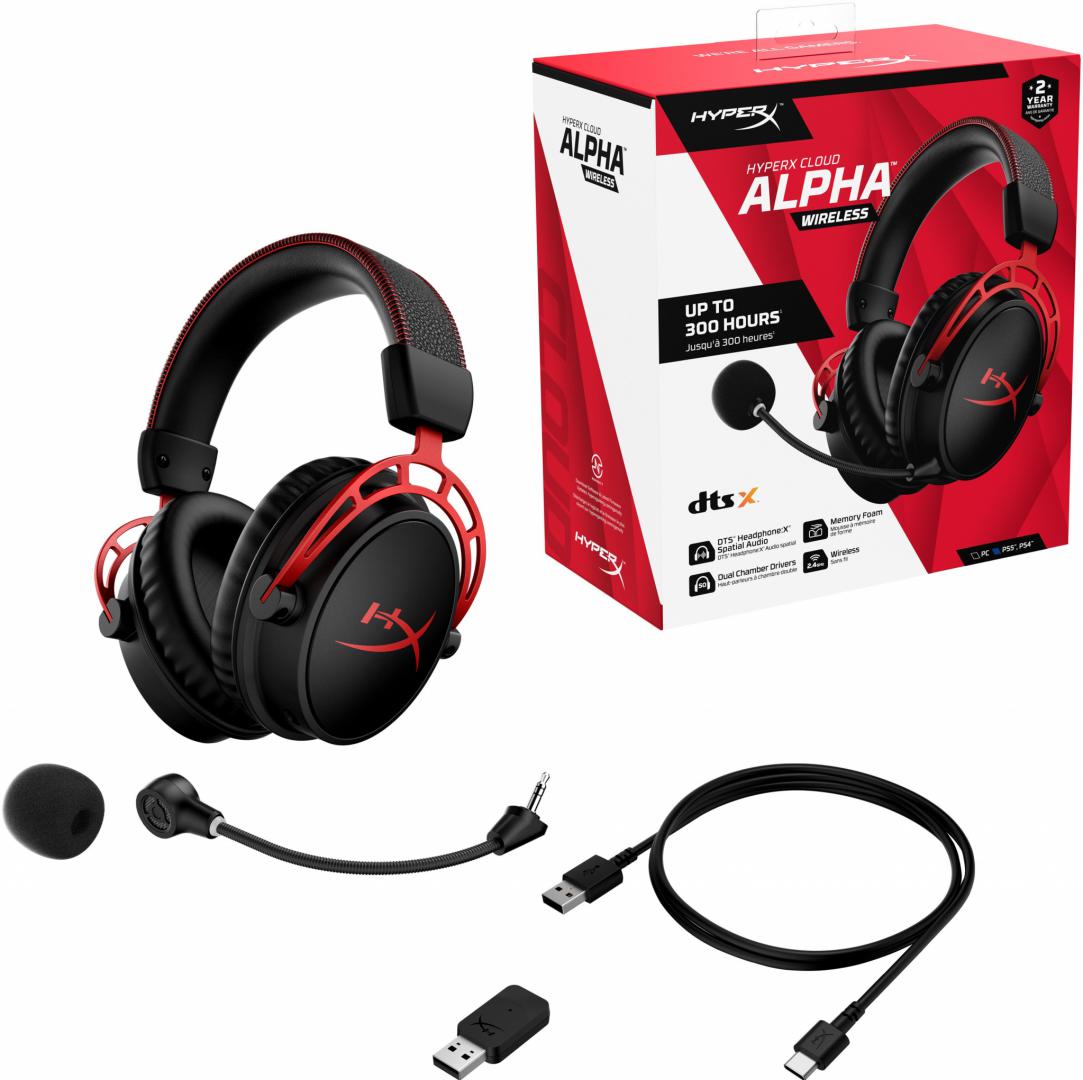 Kufje gaming pa tela HyperX Cloud Alpha Wireless, DTS Headphone X, kompatibile me PC dhe PS5, të zeza