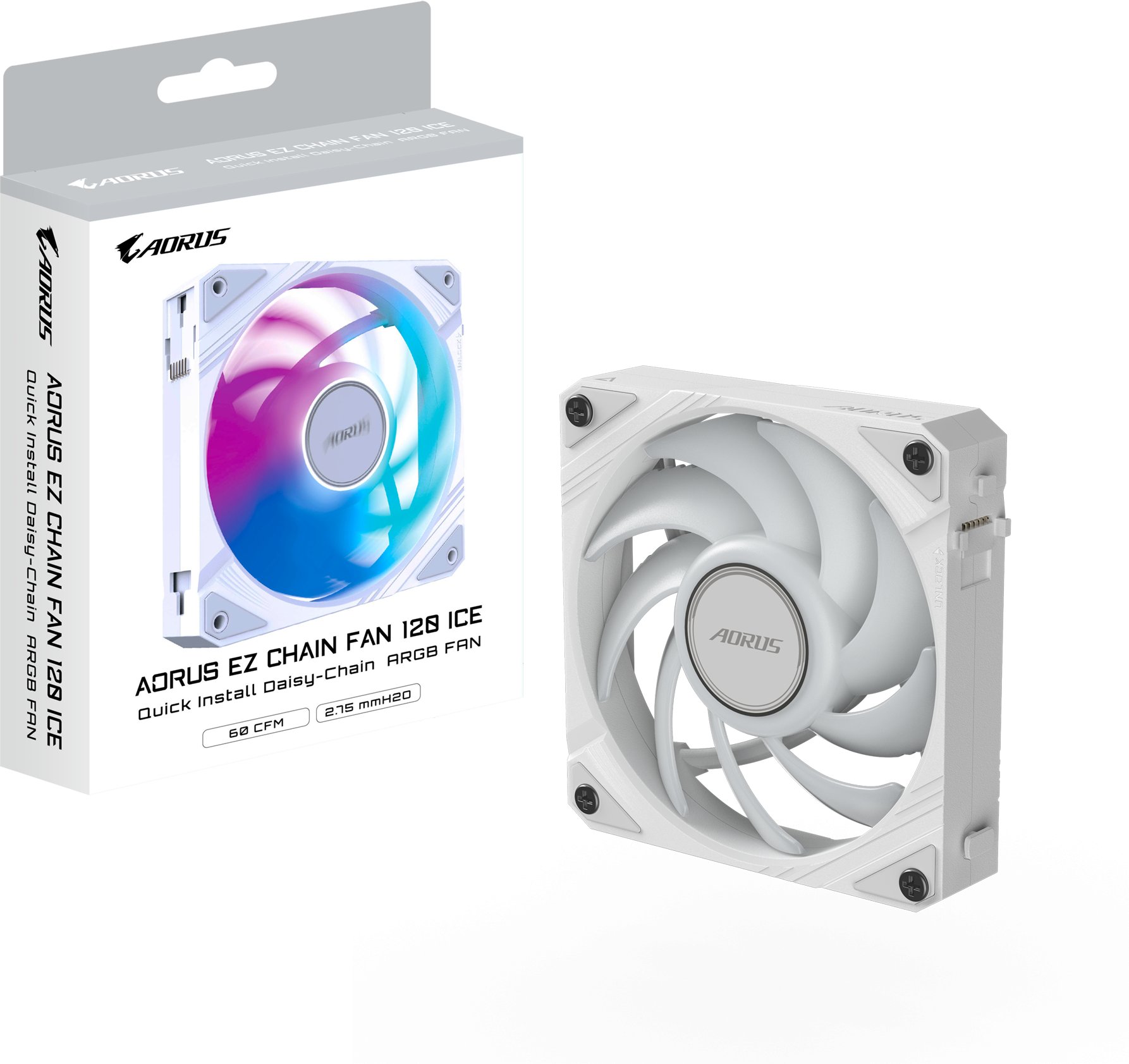 Ventilator kasë GIGABYTE AORUS EZ CHAIN FAN 120 ICE, 120mm, ARGB, i bardhë