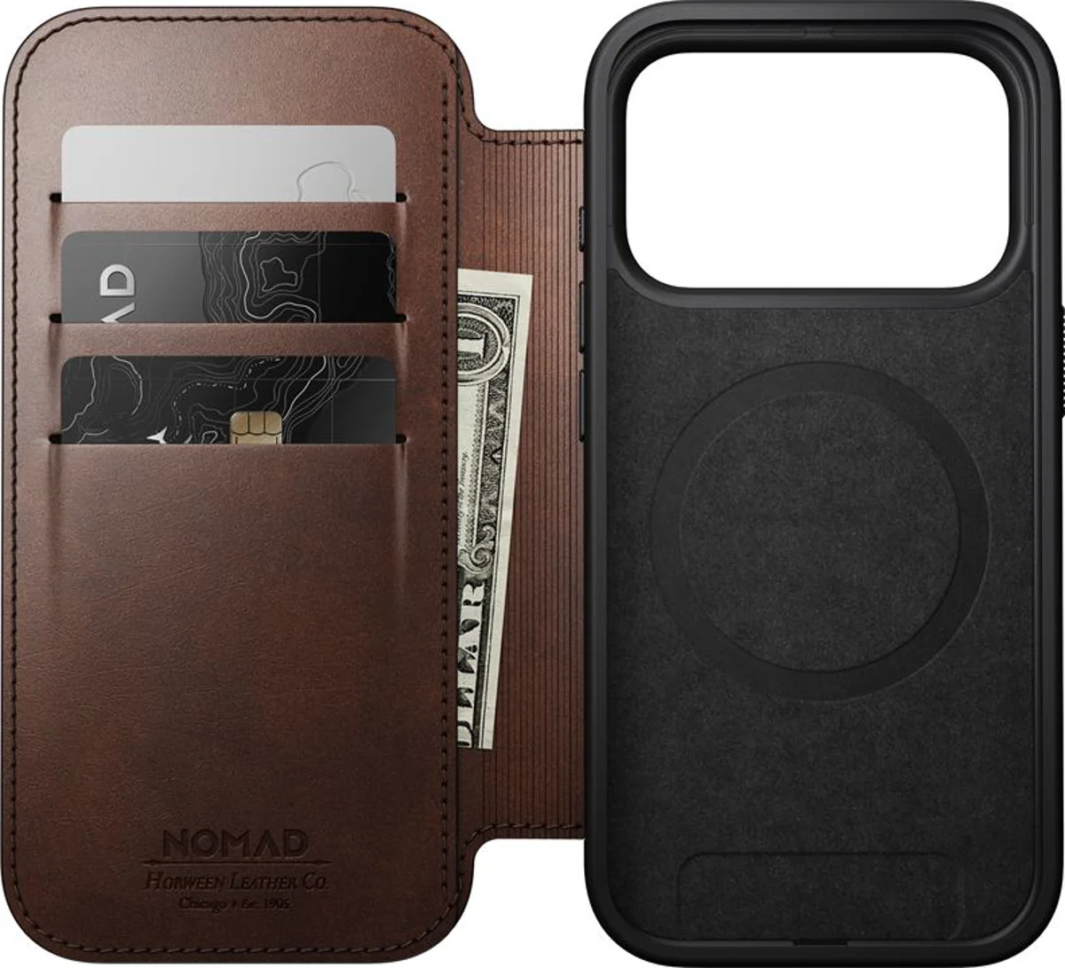 Këllëf folio Nomad Modern Leather, për iPhone 17 Pro, lëkurë Horween, kafe rustic