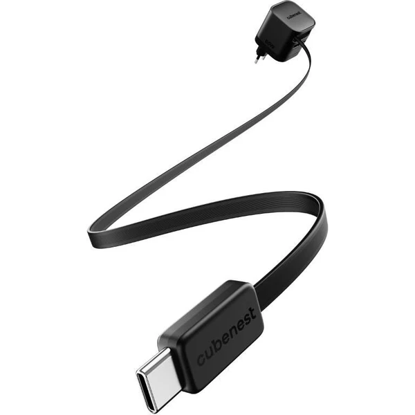 Полнач Cubenest S3D2 PD GaN, 65W, со USB C кабел, црн