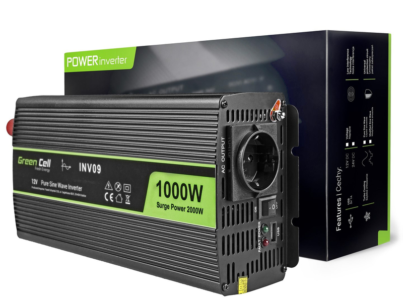 Inverter Green Cell INV09, 12V në 230V, 1000W, i zi