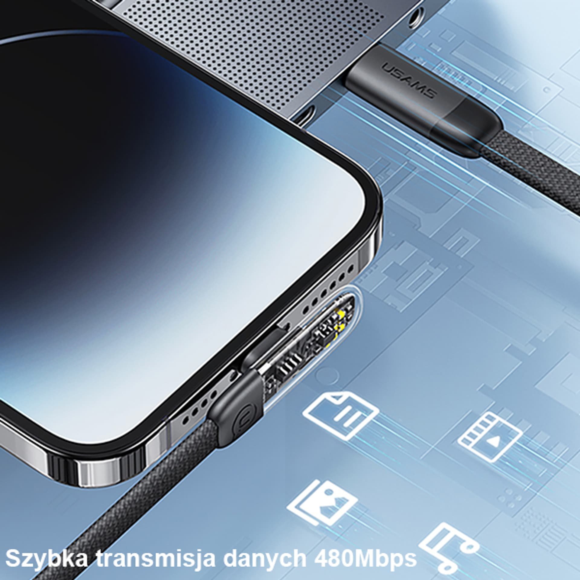 Kabllo USB Usams USA890, USB C në USB C, 1.2 m, e bardhë