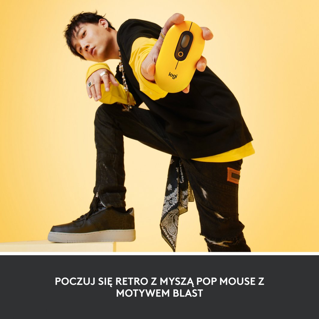Maus Logitech POP, wireless, Bluetooth, i zi dhe i verdhë