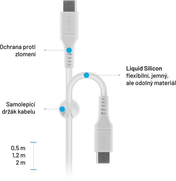 Kabllo karikimi dhe të dhëna FIXED USB-C - USB-C, USB 2.0, PD 60W, 0.5m, e bardhë