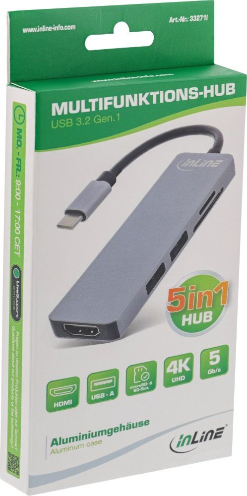 Hub USB InLine Multi-hub, USB 3.2 Gen 1, HDMI 4K, gri