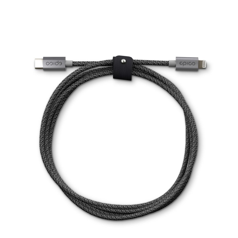Kablloja Epico Fabric Braided USB-C në Lightning, 1.8m, e zezë