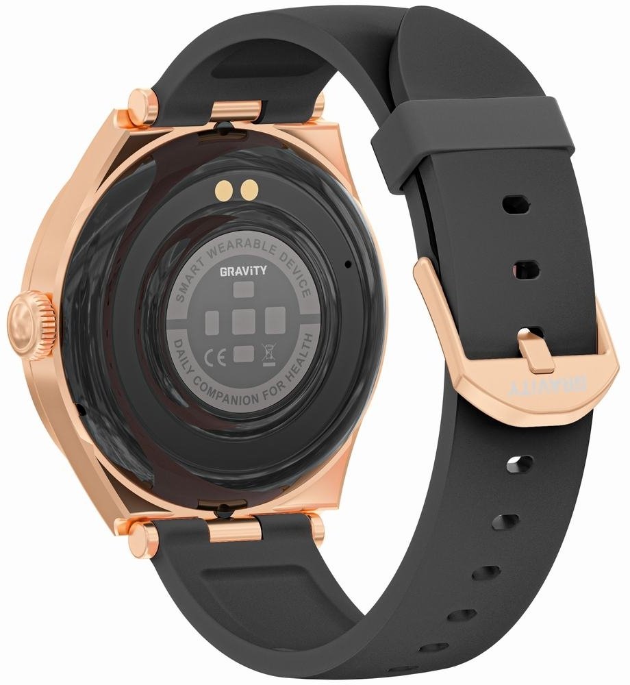 Smartwatch Gravity GT25-3, ekran i zi, kornizë rozë e artë