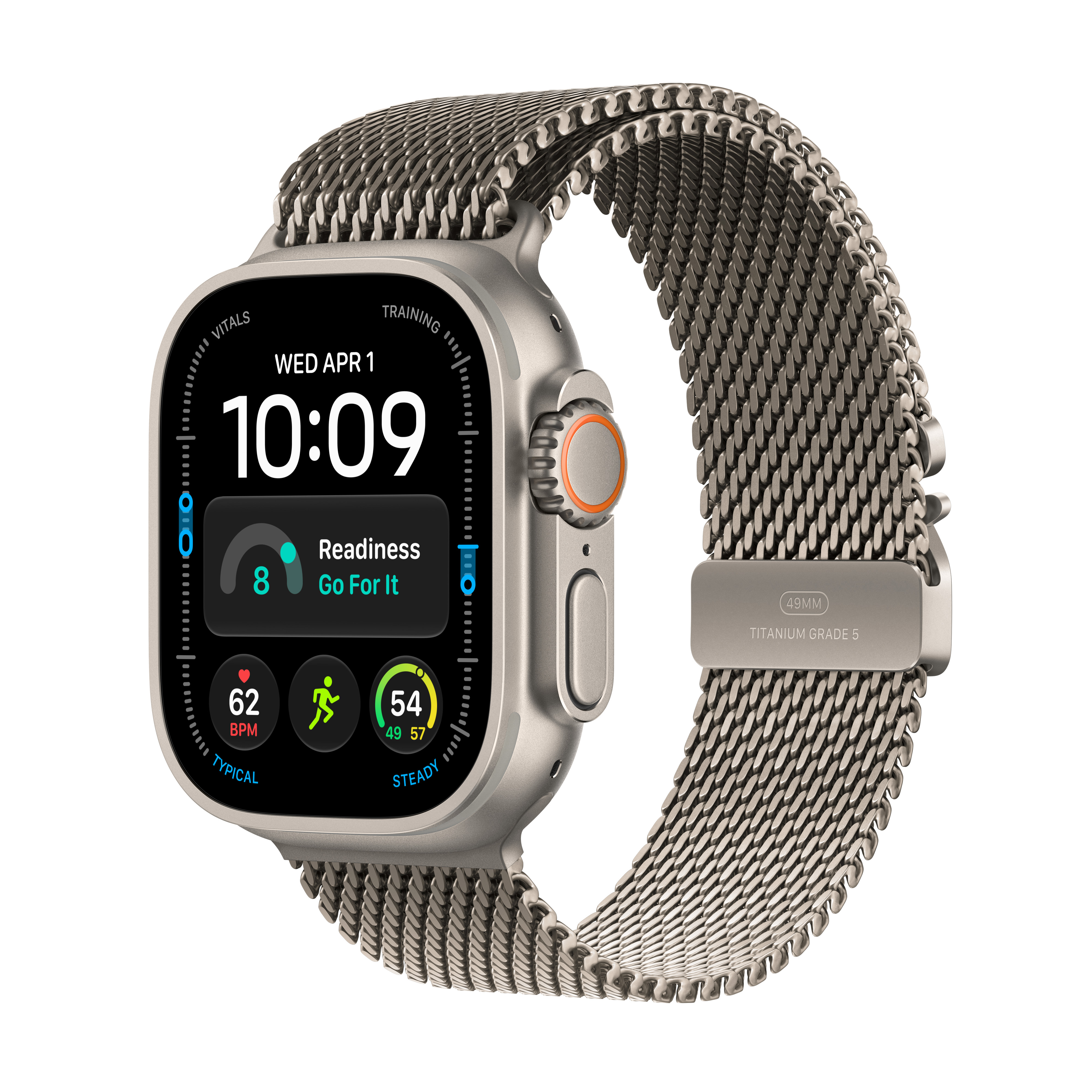Apple Watch Ultra 4 Cellular 49mm Natural Titanium Case with Natural Titanium Milanese Loop, M