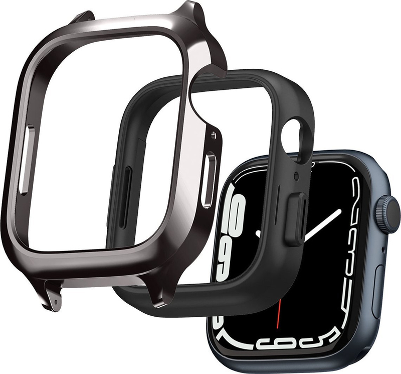 Set rrip dhe mbrojtëse Spigen Metal Fit Pro për Apple Watch 7 8 45mm, metalik, ngjyrë grafit
