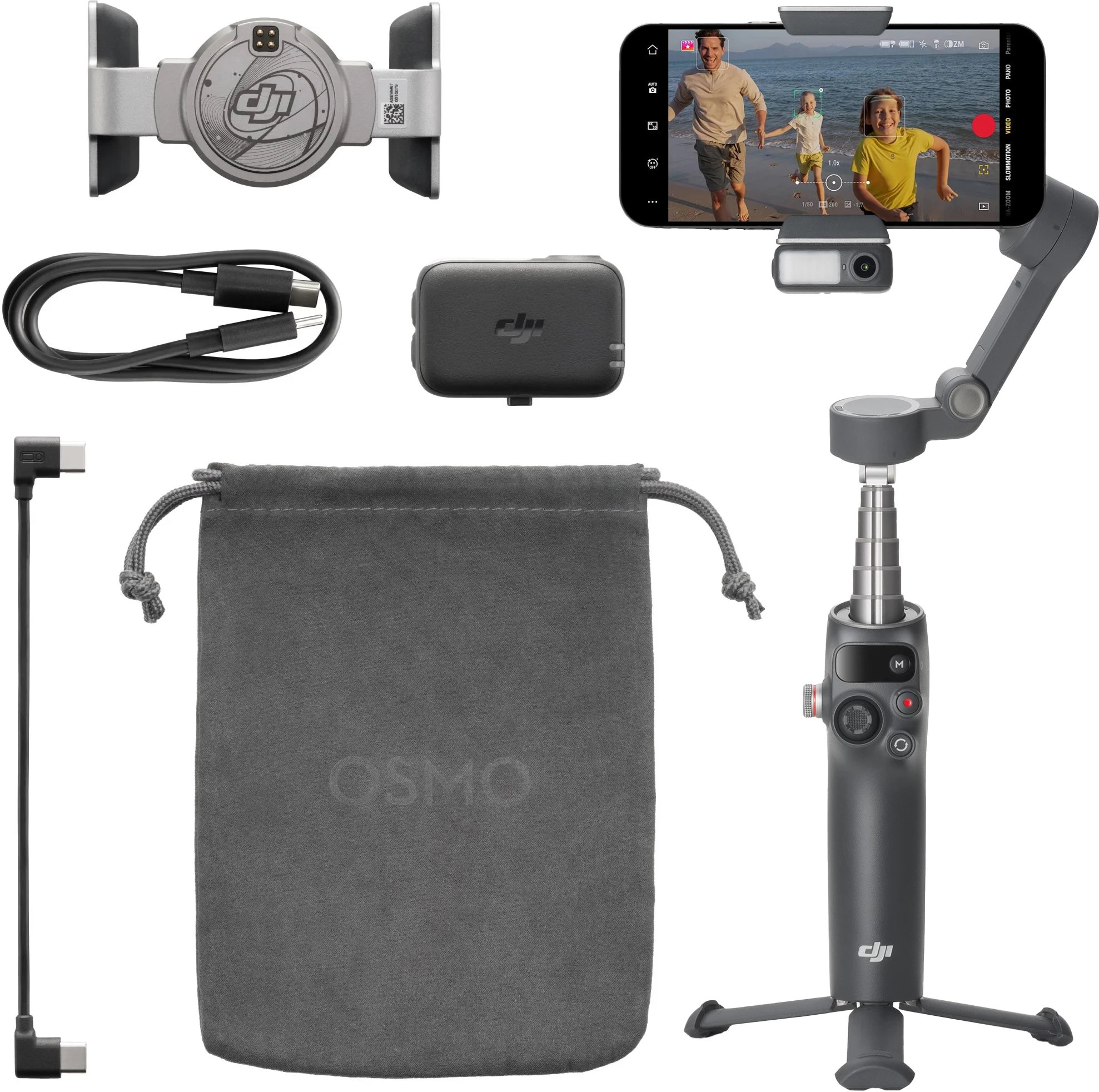 Stabilizues për smartphone DJI Osmo Mobile 8, gimbal 3 akse, shkop zgjatues, gri