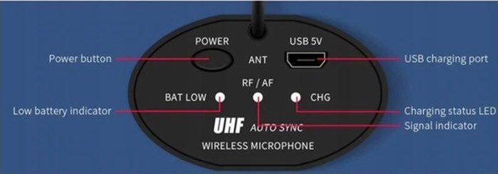 Mikrofon wireless UHF K8, sistem dore, marrës portativ 6.35mm, rreze 50m, i zi