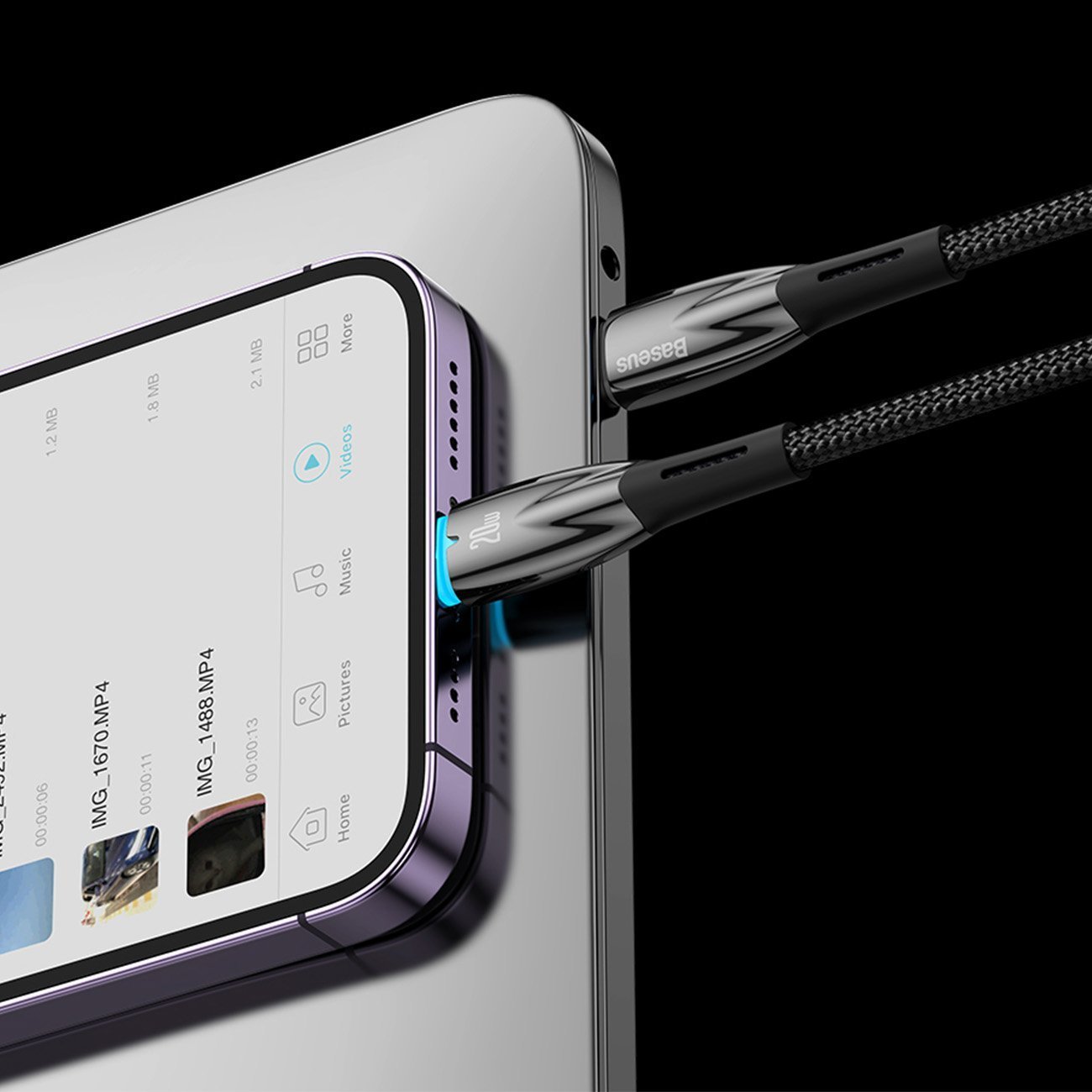 Kабел USB Baseus Glimmer, USB-C во Lightning, 1m, 20W PD, бел