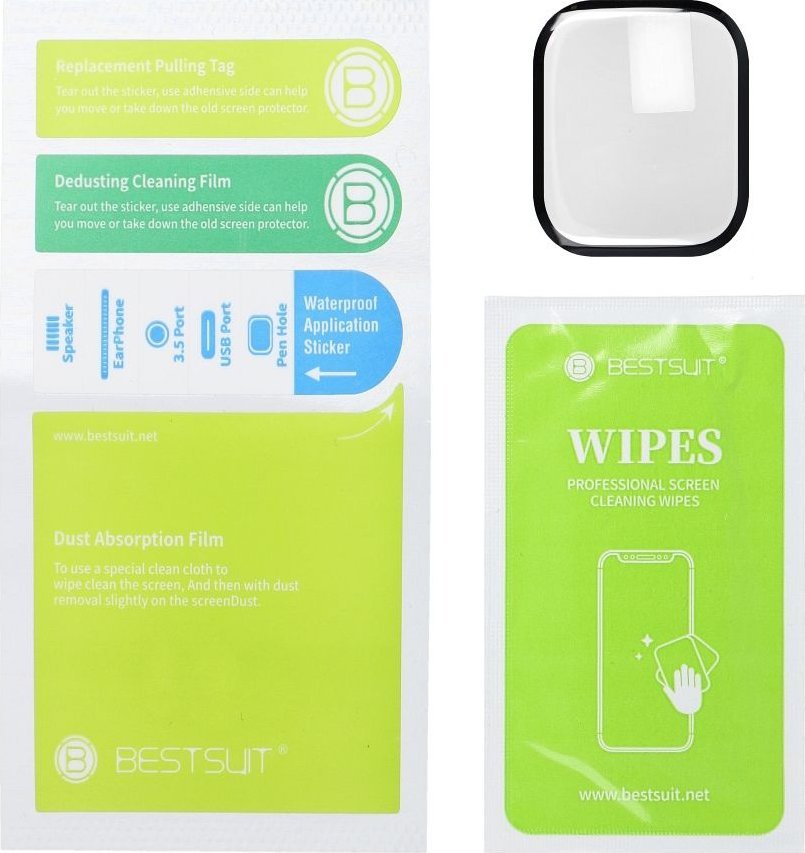 Xham mbrojtës Bestsuit Hybrid Glass për Apple Watch SE 44mm, fleksibël, me kornizë të zezë