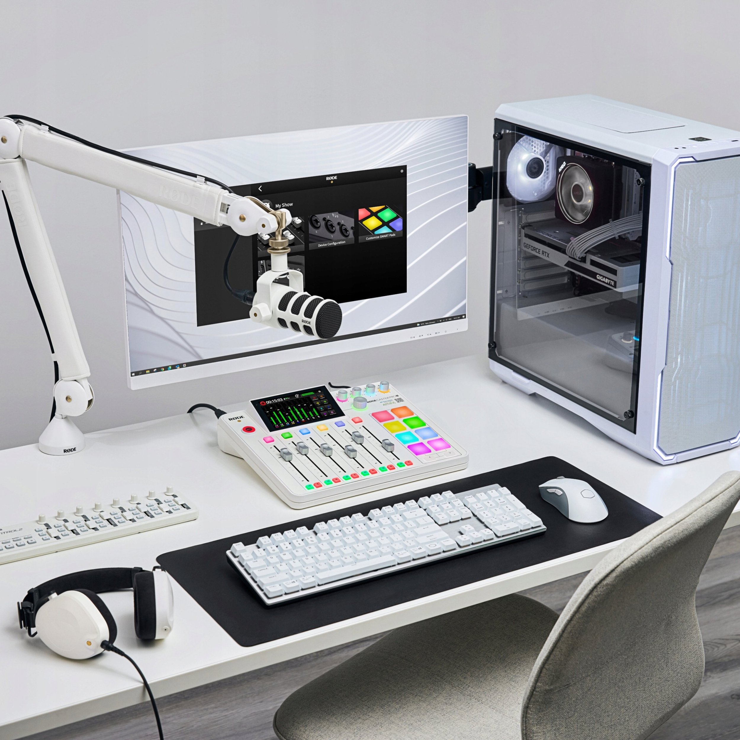 Mikser audio RODE RODECaster Pro II, studio kompakte podcast, i bardhë