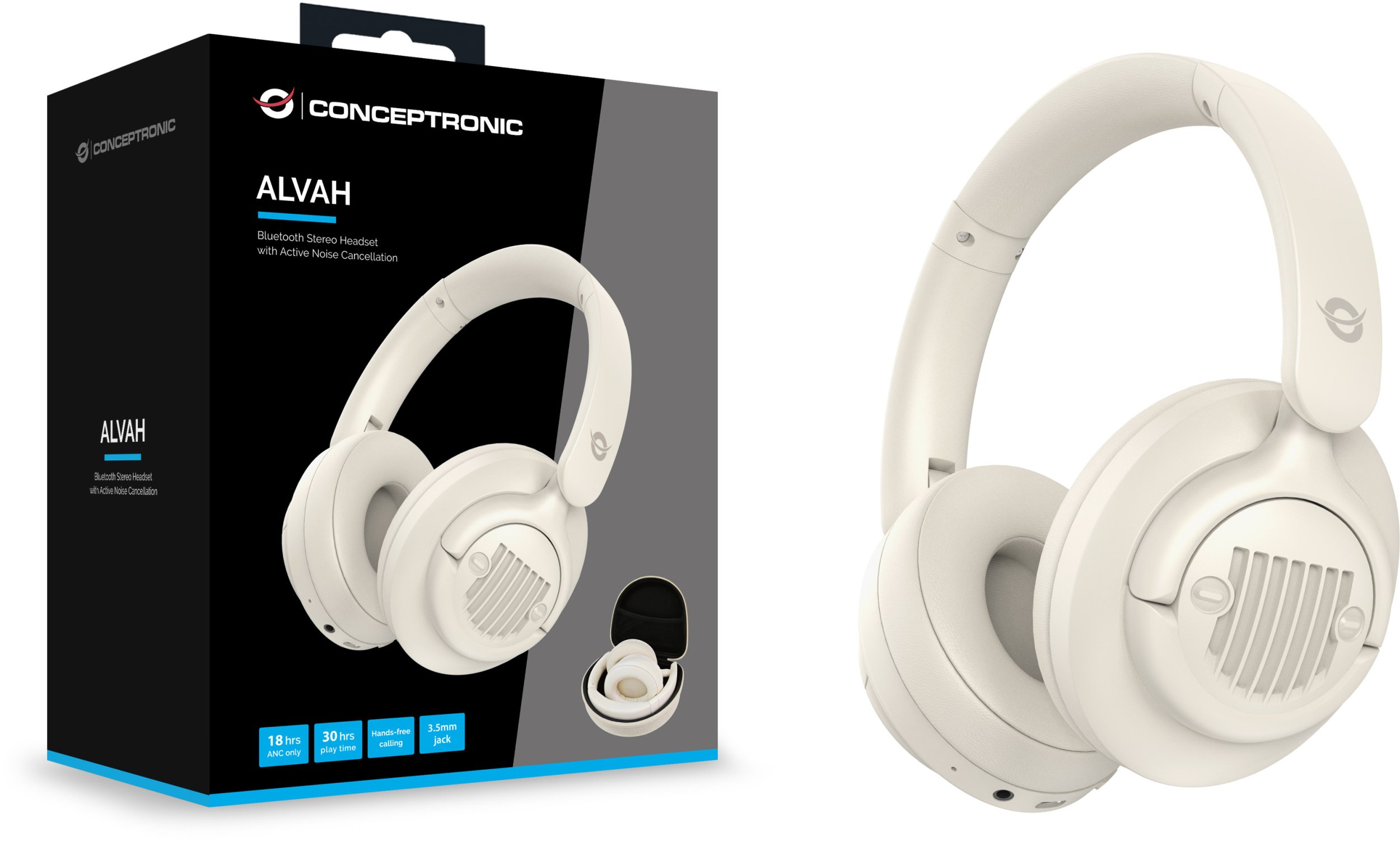 Kufje Bluetooth Conceptronic ALVAH02C, Stereo, Anulim aktiv i zhurmës, të zeza