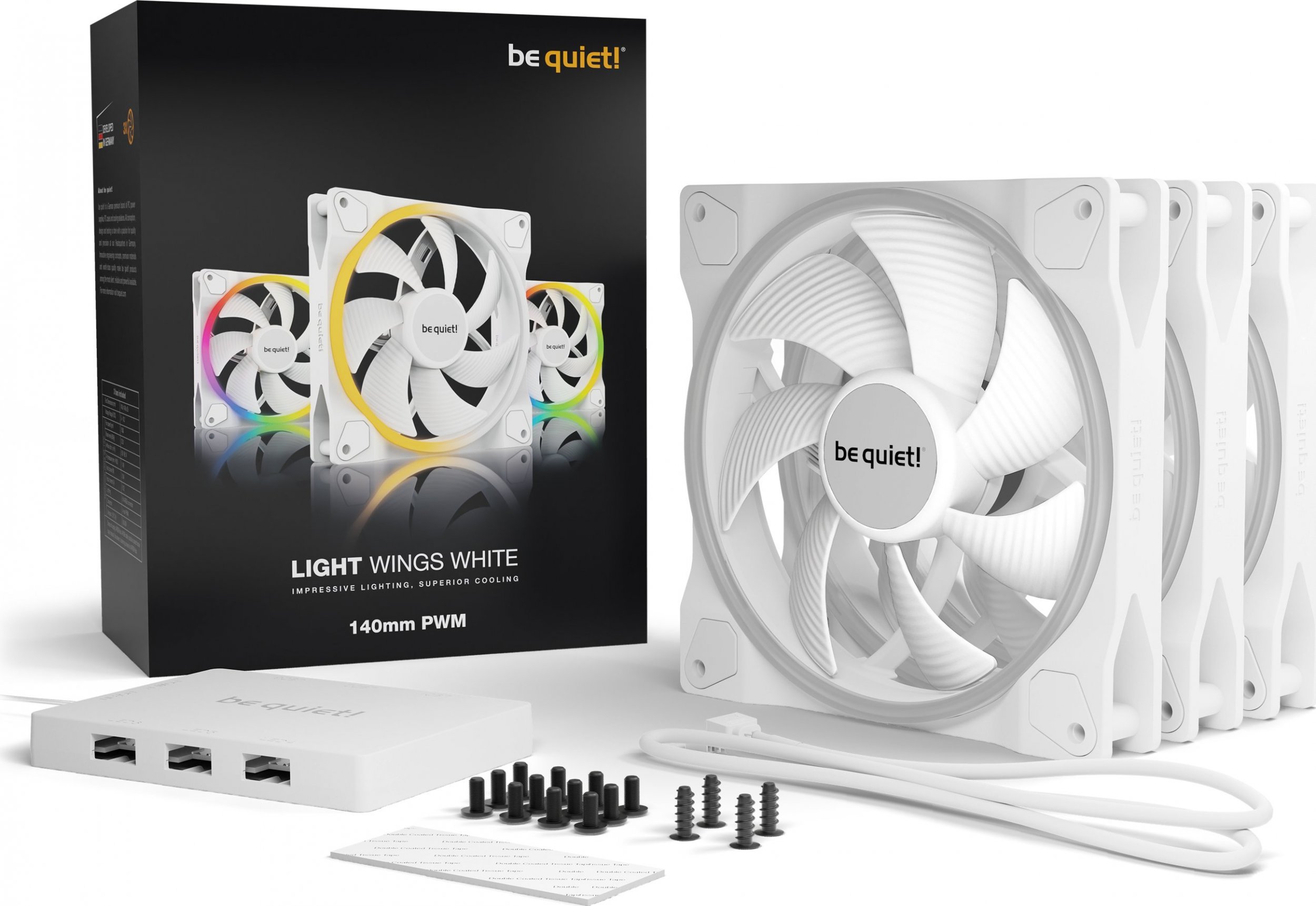 Сет вентилатори за компјутер be quiet Light Wings BL102, 140mm, ARGB PWM, бел