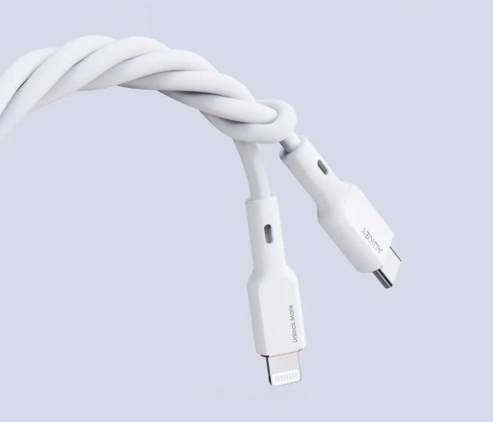 Kabllo Aukey, Lightning / USB C, 1.8 m, e bardhë, e zezë