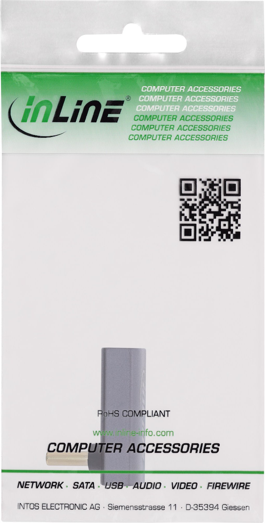 Adapter USB InLine USB4, USB C kënd lart poshtë, alumin, gri