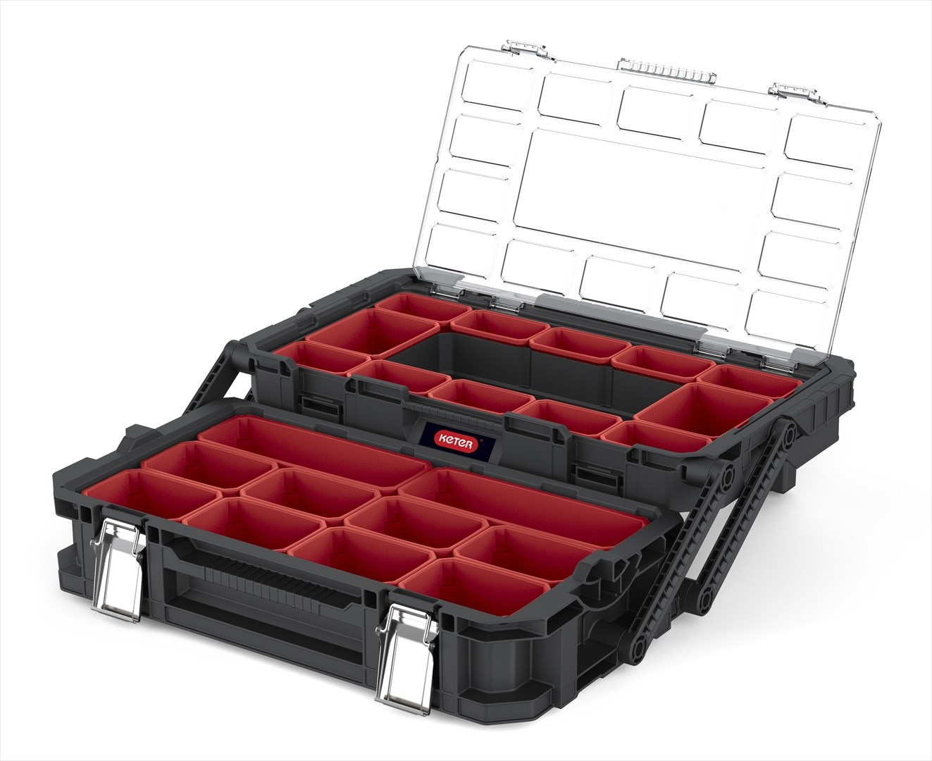 Kuti veglash Keter Tool Box 238274, dy nivele, kapak transparent, gri