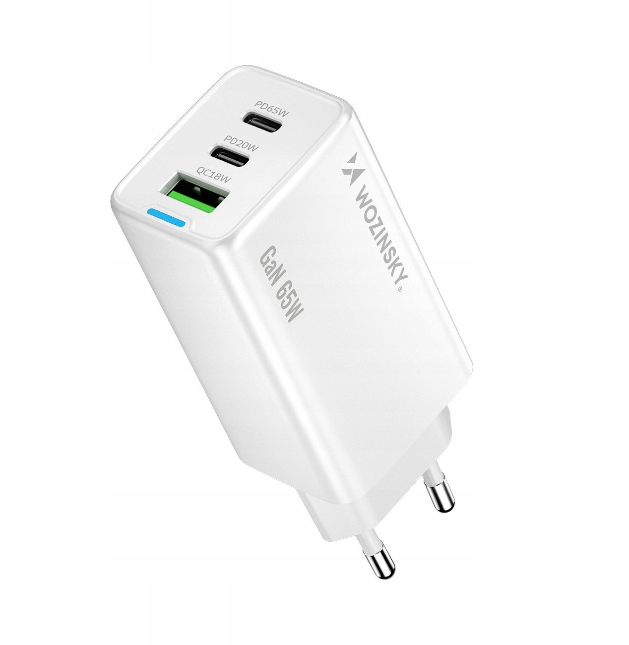 Karikues USB Wozinsky GaN 65W, 2x USB C, USB A, me kabllo 65W, i bardhë