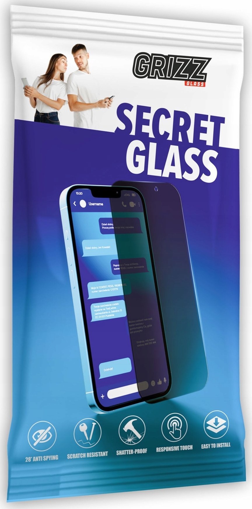 Xham mbrojtës Grizz SecretGlass për Vivo iQOO Z6 Lite, Privacy, keramik, transparent