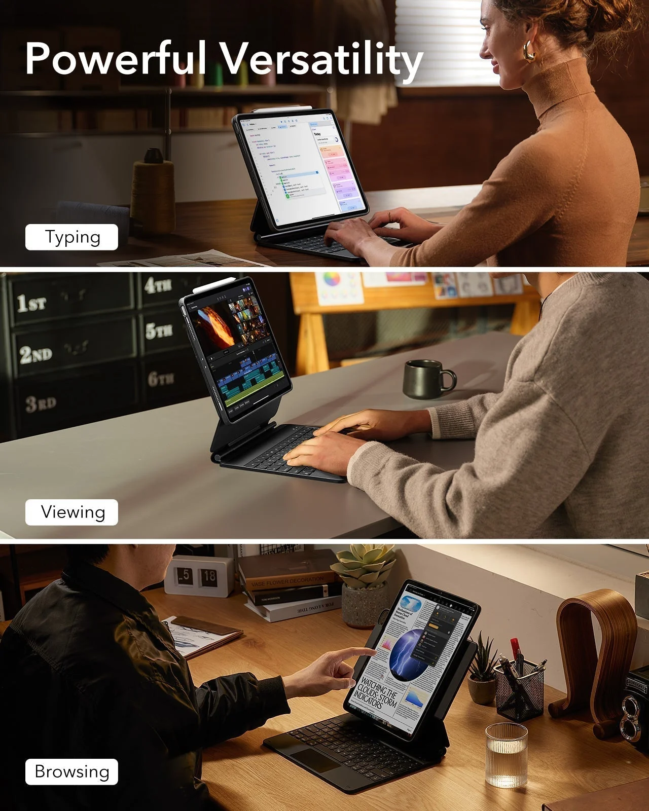 Mbrojtëse me tastierë ESR Rebound Magnetic 360, për iPad Pro 13" (M5) 2025, iPad Pro 13" (M4) 2024, e zezë