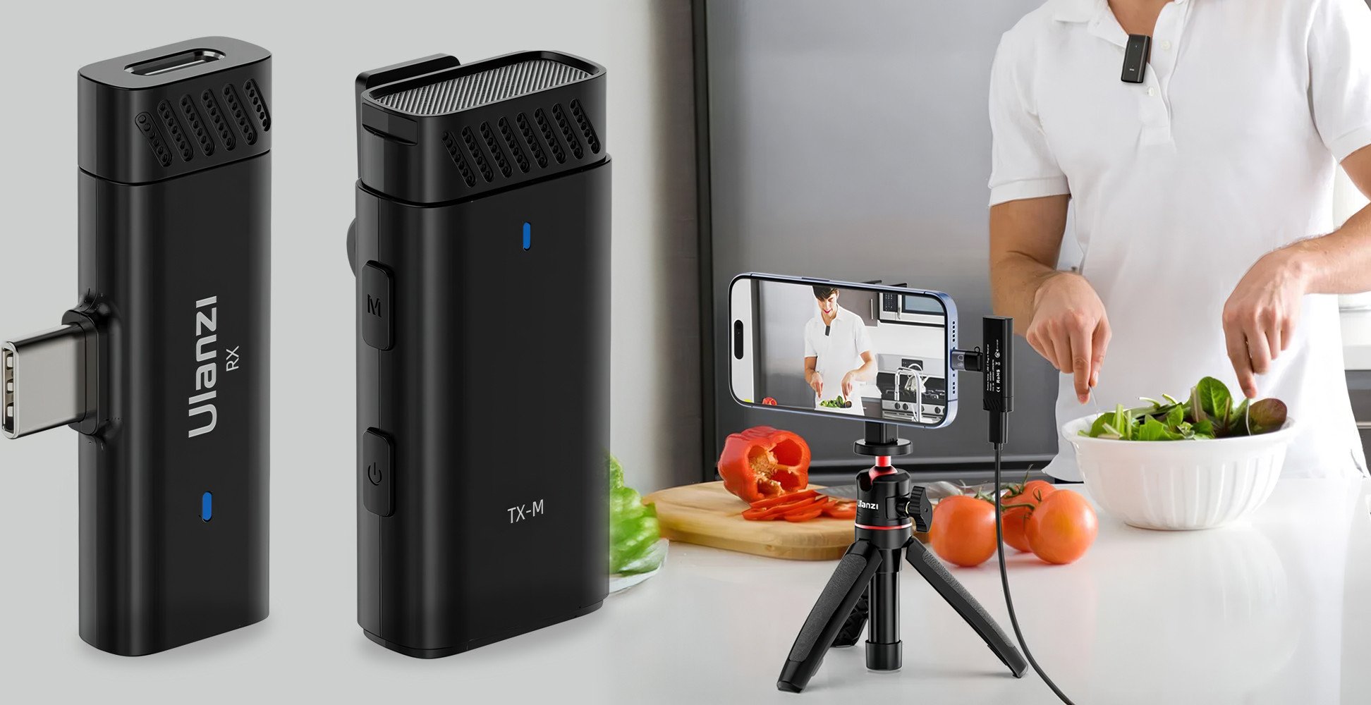 Mikrofon pa tela Ulanzi HM2301, dy transmetues, multi-device, i zi