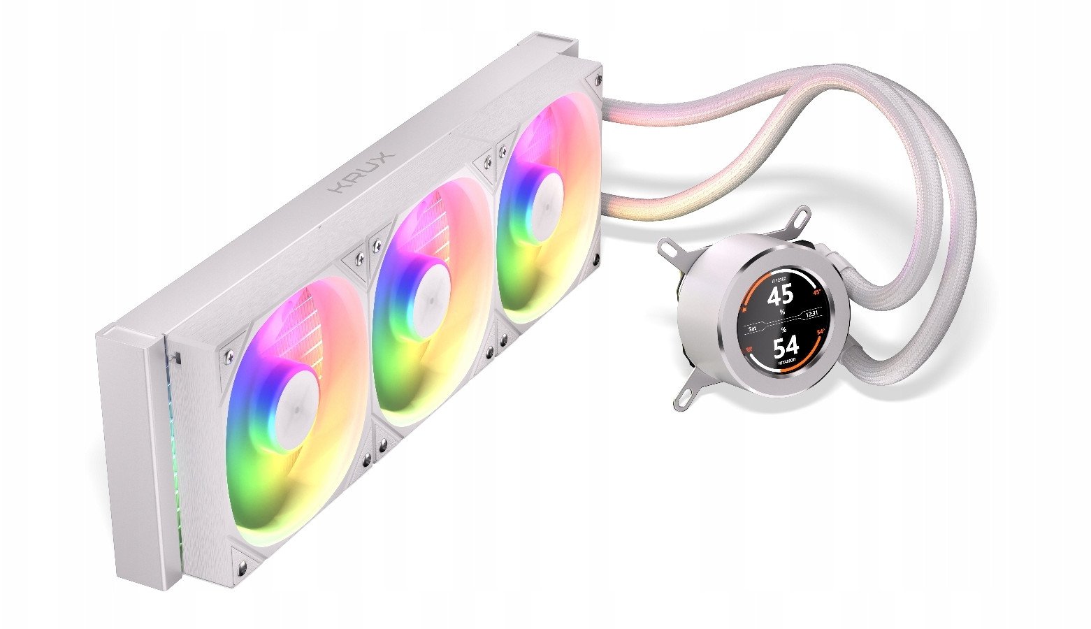 Ладилник за вода за процесор Krux HydroGlance 360 LCD, радијатор 360 mm, ARGB, бел