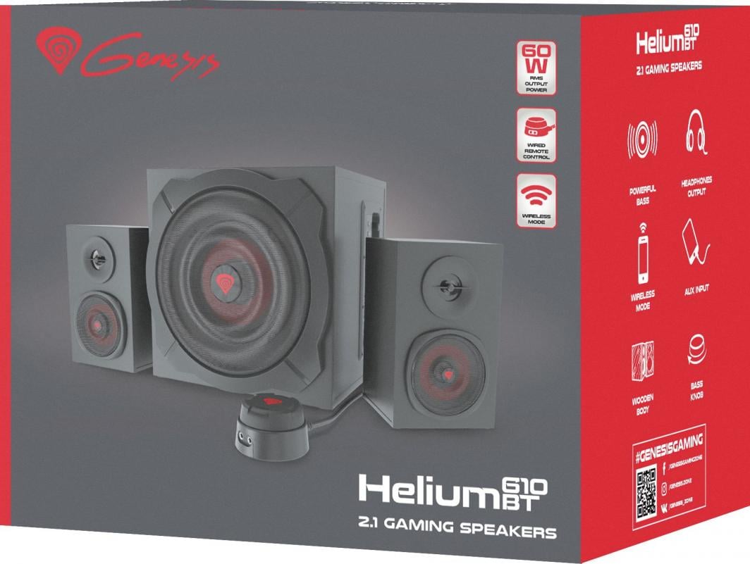 Altoparlantë 2.1 Genesis Helium 610BT, 60W RMS, Bluetooth, dru