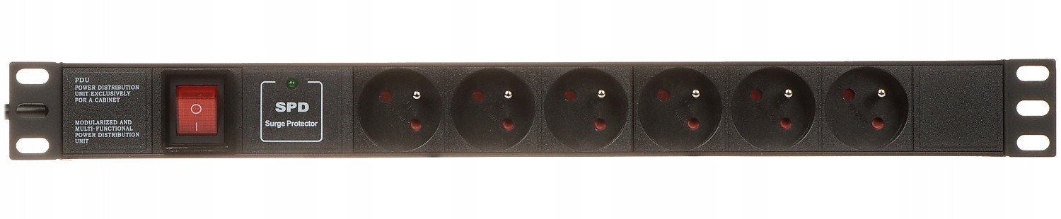 Лента за струја PDU PD-6/R-SPD-1L, 6 приклучници, 3680W, 1.8m, црна