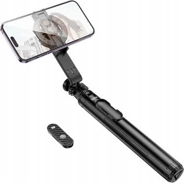 Shkop selfie me tripod HOCO, magnetik për iPhone 16 15, Bluetooth, gri