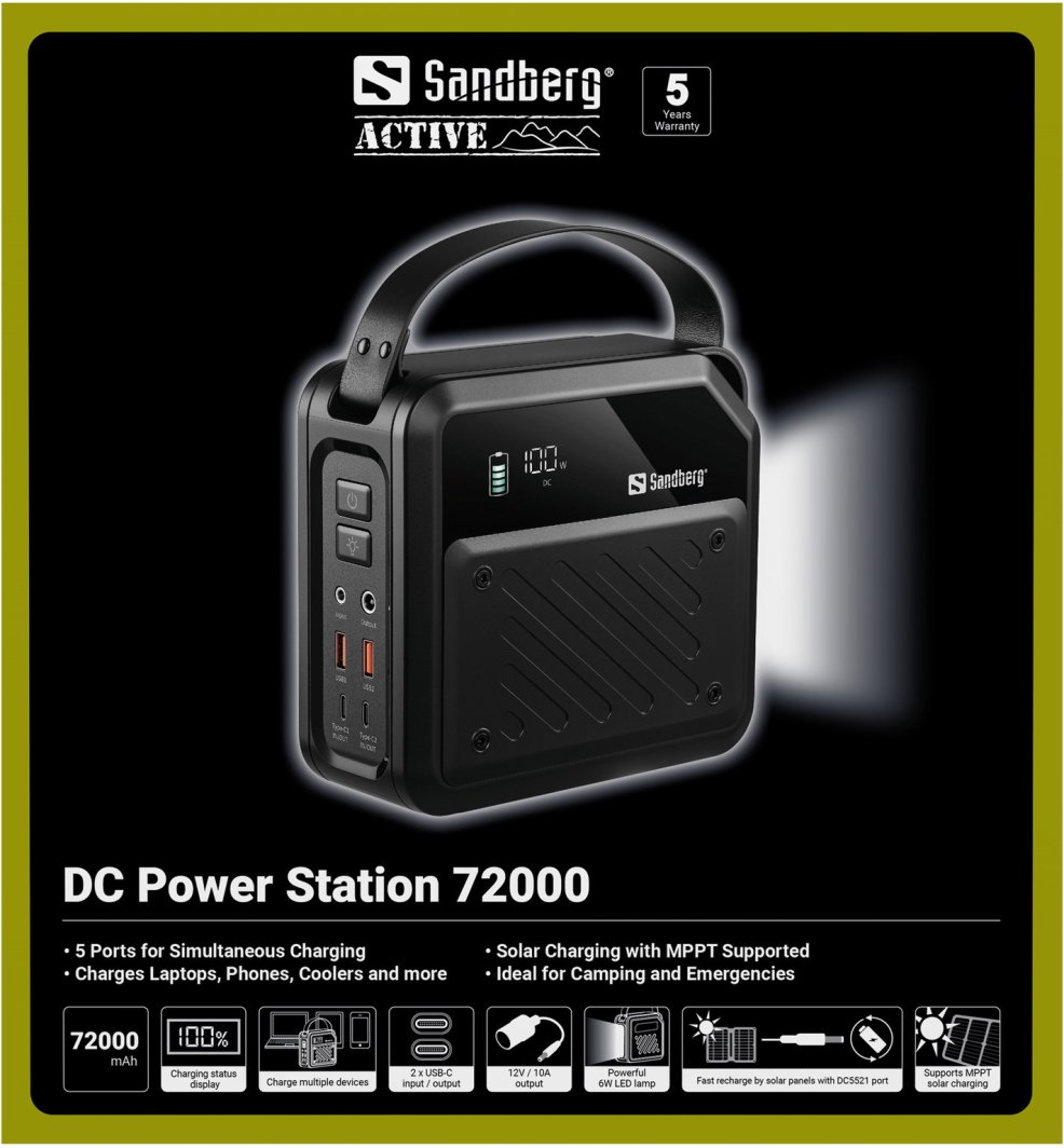 Stacioni i energjisë Sandberg DC Power Station 72000, 270 Wh, 100W, i zi