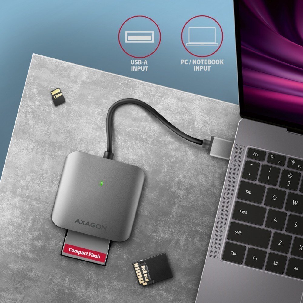 Lexues kartash Axagon CRE-S3, USB-A 3.2 Gen 1, 3 slote SD microSD CF, gri