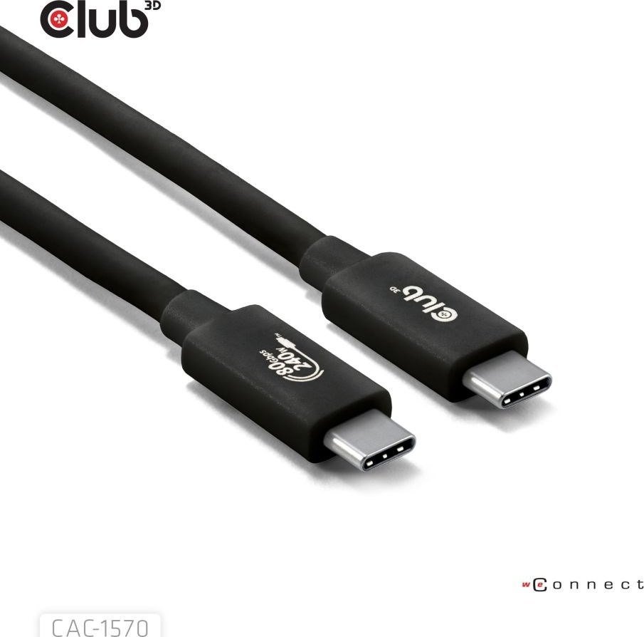Kabllo USB-C Club3D, 1.2m, 80Gbps, 240W, e zezë