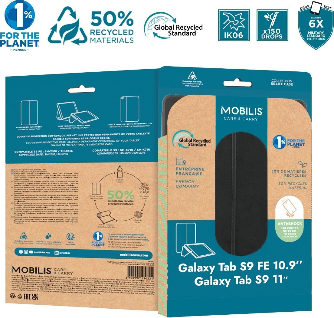 Mbulesë tablet Mobilis Re.Life për Galaxy Tab S9 FE 10.9", funksion sleep wake, gri