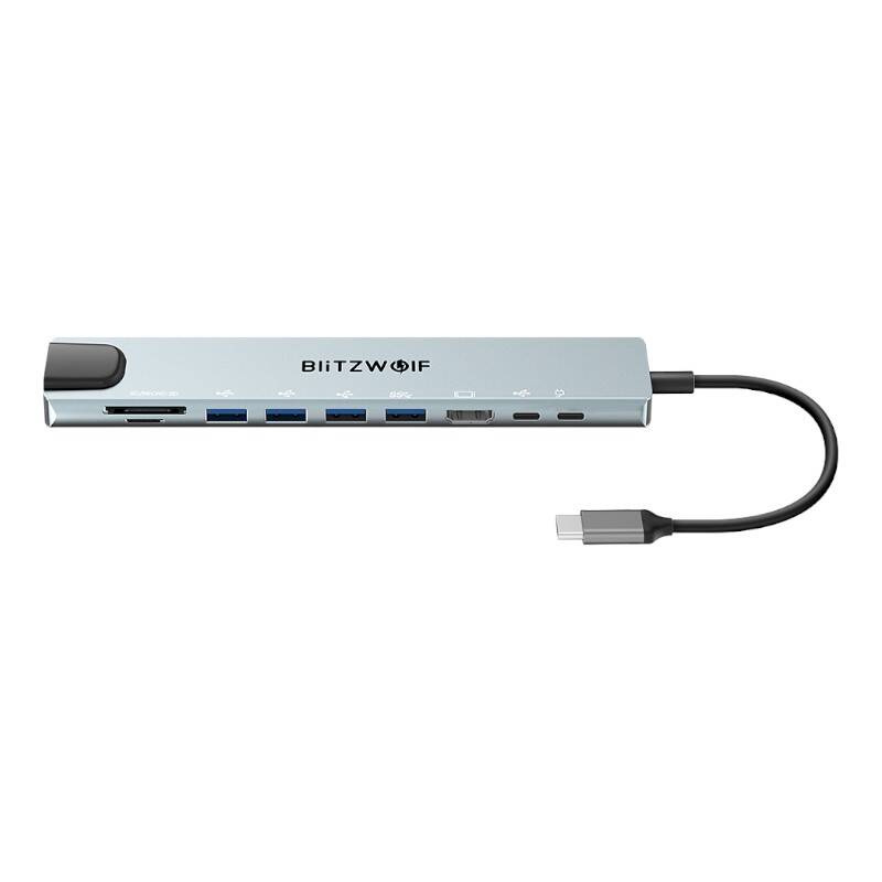 Hub USB C BlitzWolf BW-TH5, 10 në 1, me Ethernet, argjendtë