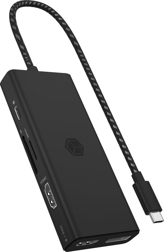 Docking station Icy Box IB-DK4011-CPD, USB-C 7 në 1, dalje trefishe video, gri