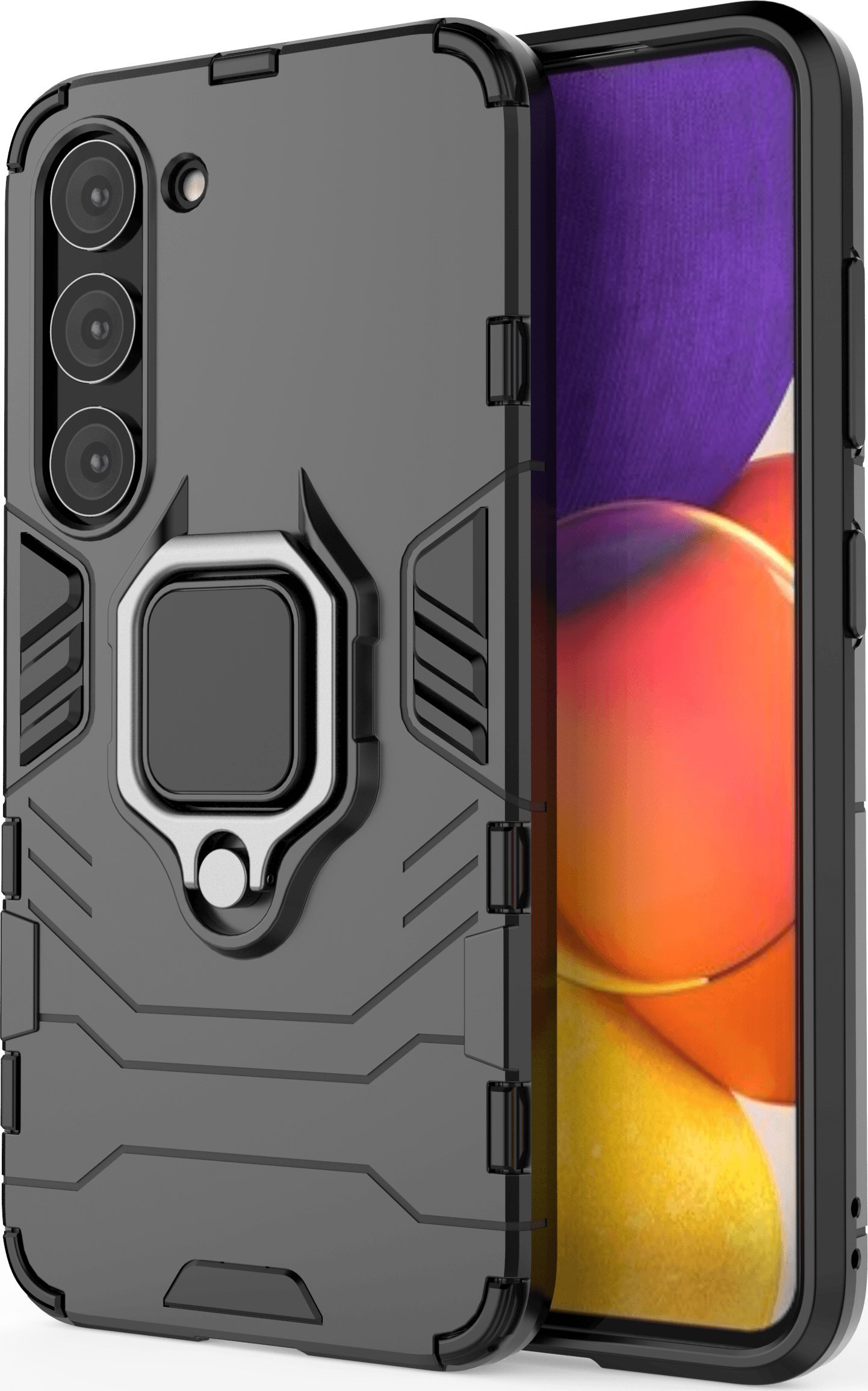 Mbulesë telefoni Hurtel Ring Armor për Samsung Galaxy S23, unazë magnetike, e zezë
