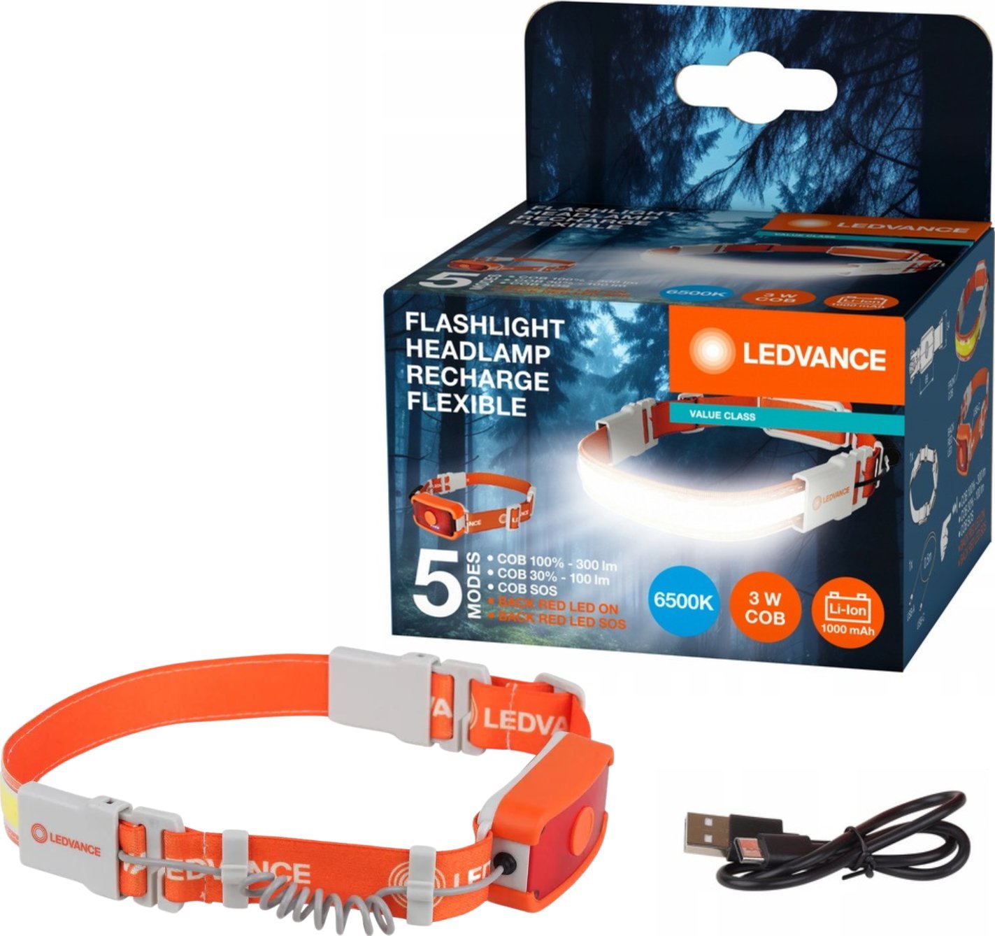 Dritë ballore LEDVANCE COB, 300 lm, e bardhë e ftohtë, e rikarikueshme