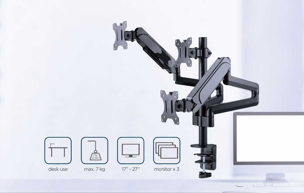 Mbajtëse tavoline për tre monitorë Gembird MA-DA3-01, 17-27", 7kg, e zezë