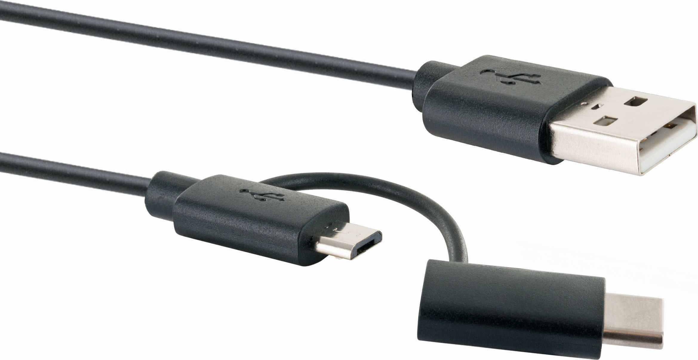Kabllo USB Schwaiger CK3112533, USB-A në microUSB dhe USB-C, 1 m, e zezë