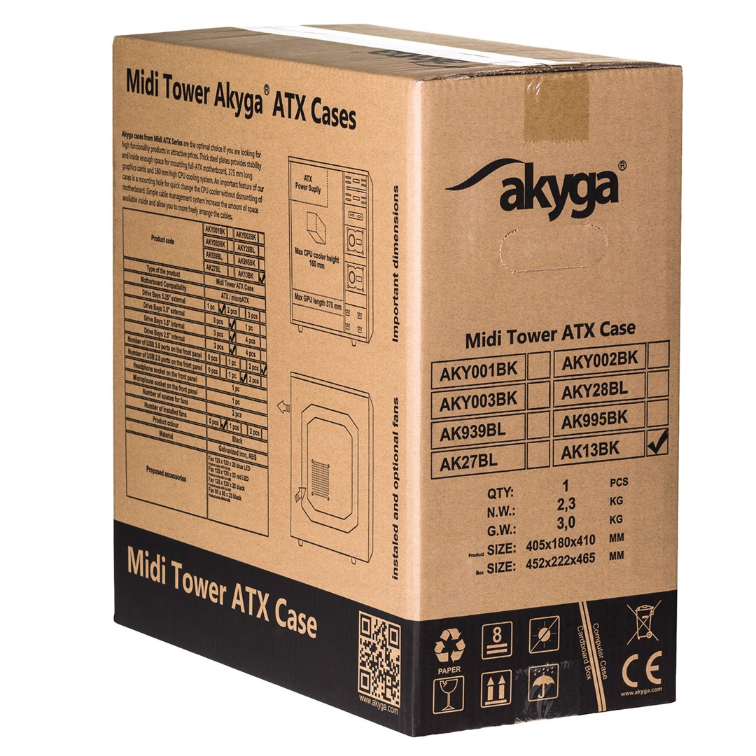 Kutia kompjuterike Akyga AK13BK, Micro Tower ATX, USB 3.0, e zezë