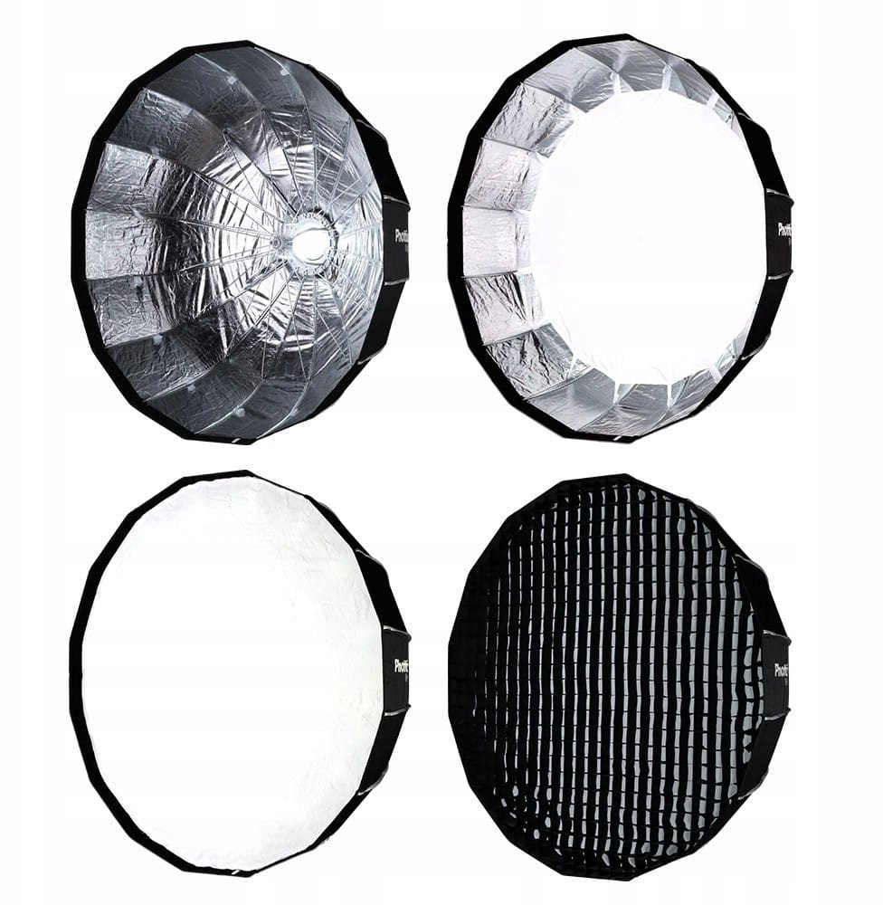 Softbox fotografik Phottix Raja 65cm, palosje e shpejtë, me grid, i zi