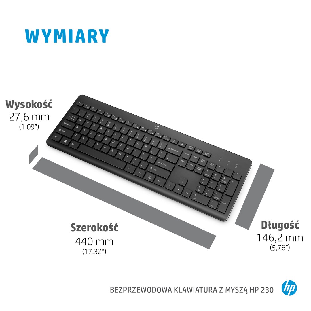 Set tastierë dhe maus HP 230 Wireless, 2.4GHz, i zi