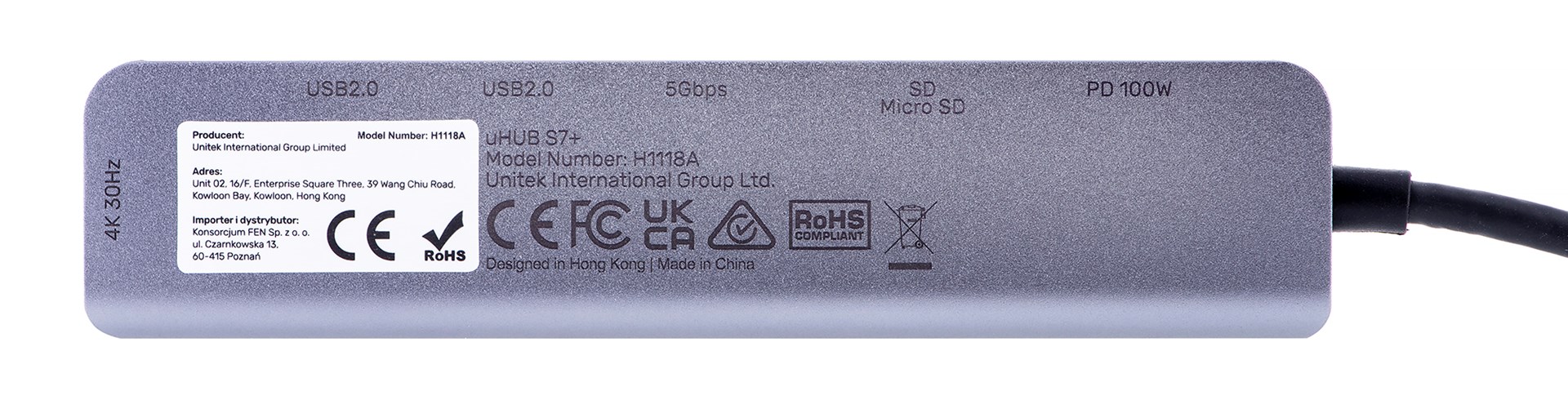 Qendër USB-C Unitek H1118A, USB-A x3, USB-C, HDMI, SD, microSD, e hirtë