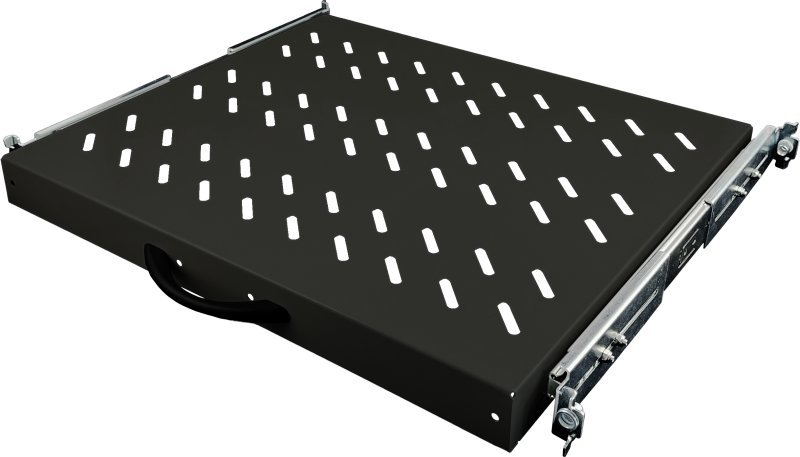 Извлекувачка полица за регал 19" 1U, длабочина 570 mm, 4 точки на монтирање, црна
