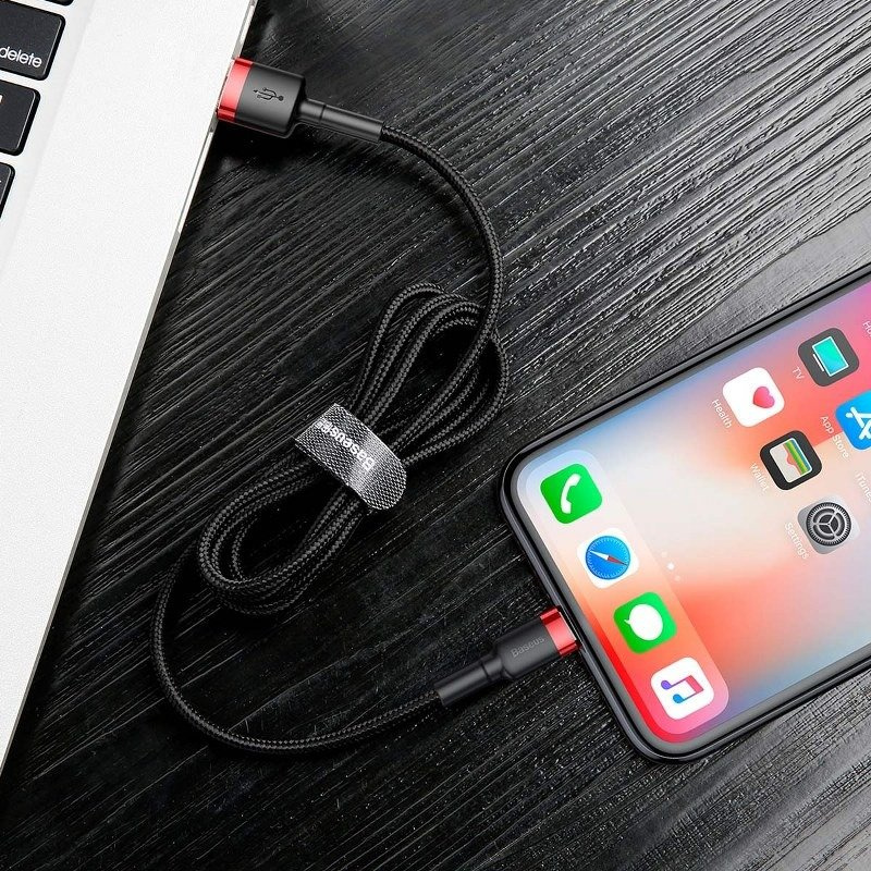 Kabllo USB Baseus Cafule, USB A në Lightning, 1 m, 2.4A, e zezë e kuqe