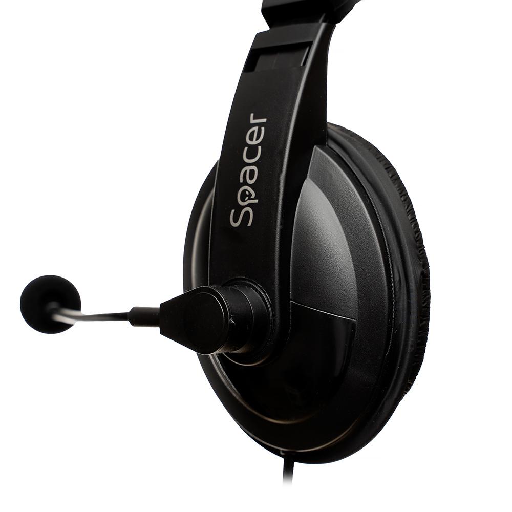 Kufje me mikrofon Spacer SPK-222, stereo, jack 3.5mm, të zeza
