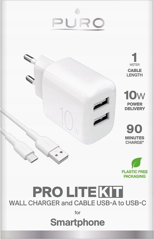 Karikues muri Puro Charger, 10W, 2x USB A, i bardhë